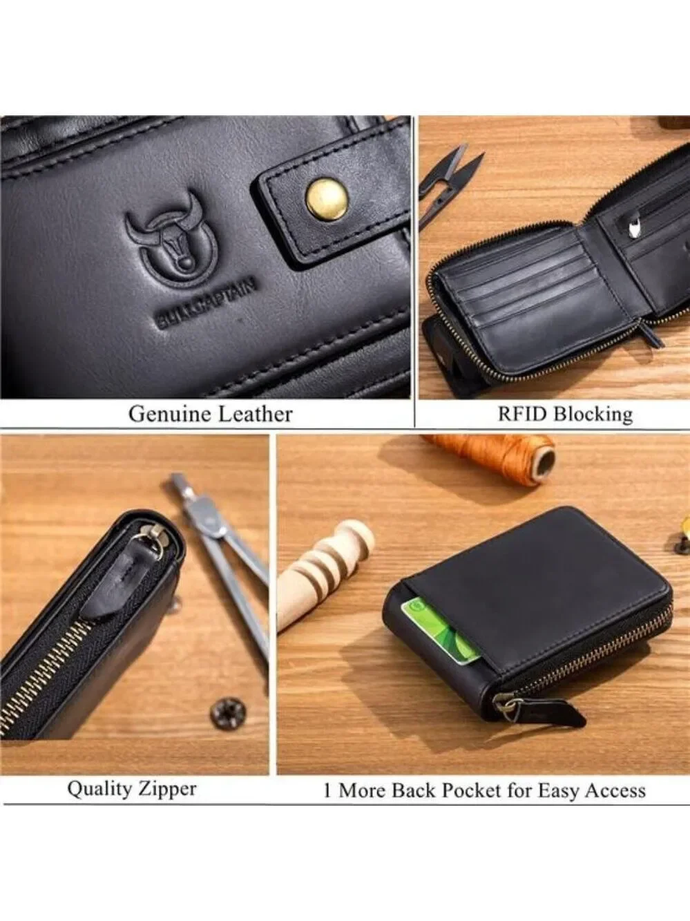 Mens Leather Wallet RFID Blocking Large Capacity Card Case ID Window Coin Pocket